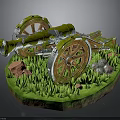 Vintage Cannon 3D Model With Rustic Wheels Green Grass And Stones