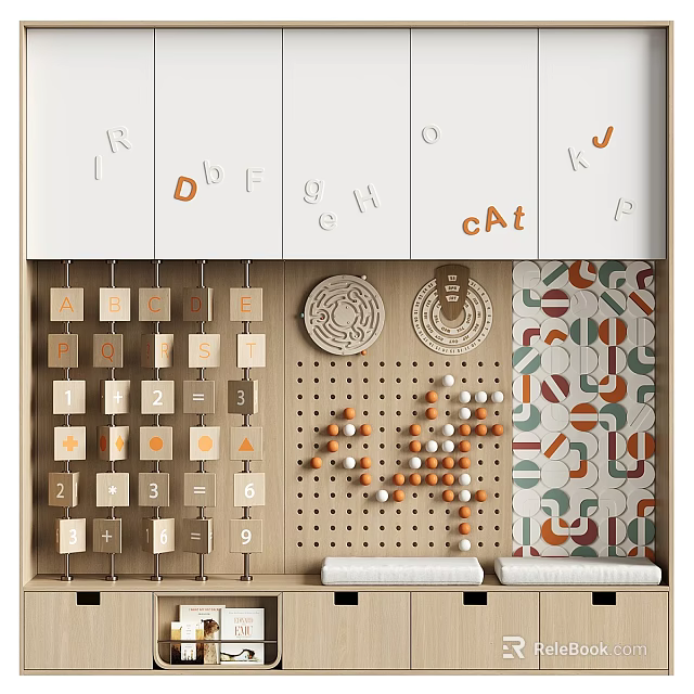 Playful Educational Decorative Cabinet With Alphabet Blocks Number Puzzles And Colorful Patterns 3d model 