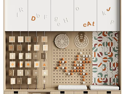 Playful Educational Decorative Cabinet With Alphabet Blocks Number Puzzles And Colorful Patterns 3d model