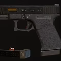 Tactical Black Handgun With Textured Grip Magazine And Bullets Display Setup