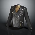 Black Leather Motorcycle Jacket With Metal Zippers And Classic Buttons Design