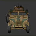 Camouflage Painted Military Vehicle With Armored Body And Roof Mounted Antenna