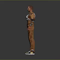 3D Character Model Wearing Orange Overalls Gray Long Sleeves Red Gloves And White Sneakers