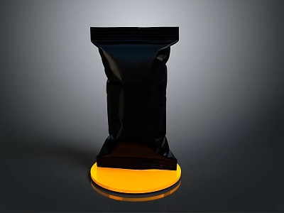 Black Pouch Placed On Yellow Circular Base With Gray Background 3d model