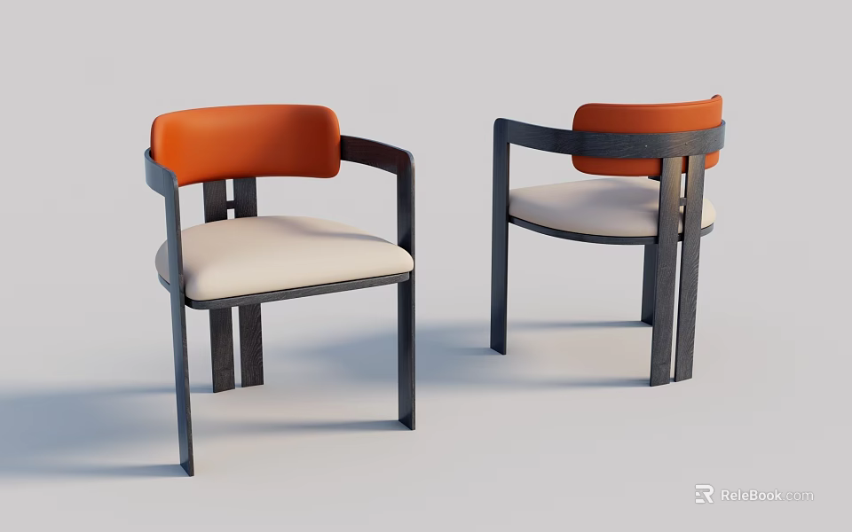 Modern Dining Chairs With Orange Backrests White Cushions And Black Frames 3d model