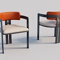 Modern Dining Chairs With Orange Backrests White Cushions And Black Frames 3d model
