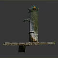 Vintage Public Water Tap Structure On Brick Paved Ground With Drain
