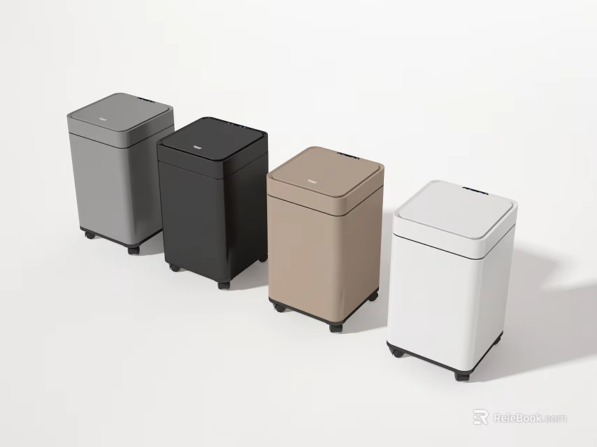 Modern Square Trash Cans in Multiple Colors with Lids and Sleek Design 3d model 
