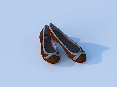 Brown Flat Shoes with Gray Bow Accents Light Colored Sole Comfortable Design for Everyday Wear 3d model