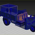 Blue Three Wheel Motorcycle With Open Cargo Bed Railings Headlights And Driver Seat