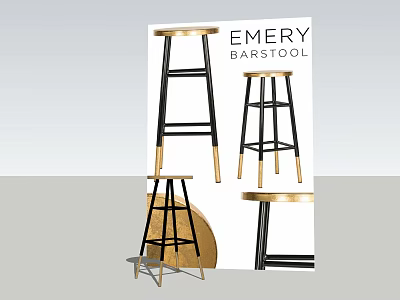 Stylish Emery Barstool Designs With Black Metal Frames And Gold Accents 3d model