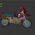 BMW Adventure Motorcycle With Black Body Blue Seat Red Wheels And Camouflage Bag