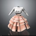 Cute White Long Sleeve Dress With Love Print And Pink Tiered Ruffle Skirt