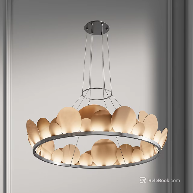 Elegant Modern Circular Chandelier With Multiple Round Shades And Soft Warm Illumination 3d model 