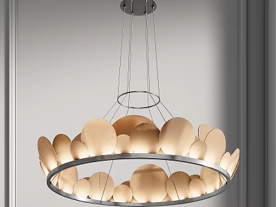 Elegant Modern Circular Chandelier With Multiple Round Shades And Soft Warm Illumination 3d model