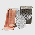 Woven Rattan Storage Baskets White Brown Lidded Design With Orange Towel For Home Decor Organizing