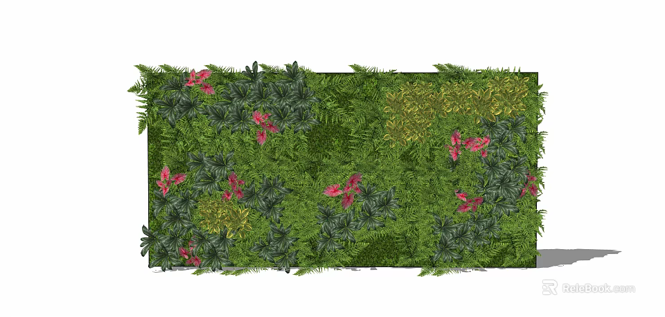 Living Plant Wall With Green Foliage Red Flowers And Diverse Decorative Plants 3d model 
