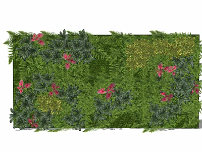 Living Plant Wall With Green Foliage Red Flowers And Diverse Decorative Plants 3d model