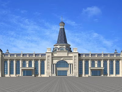 Classical Building With White Exterior Tower Arched Windows And Plaza Square 3d model
