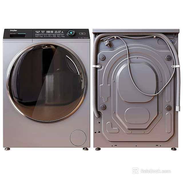 Modern Front Load Washing Machine With Stainless Steel Drum And Interior Structure 3d model