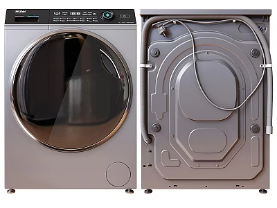 Modern Front Load Washing Machine With Stainless Steel Drum And Interior Structure 3d model