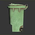 Green Metal Trash Bin With Lid Worn Surface And Rolling Wheels