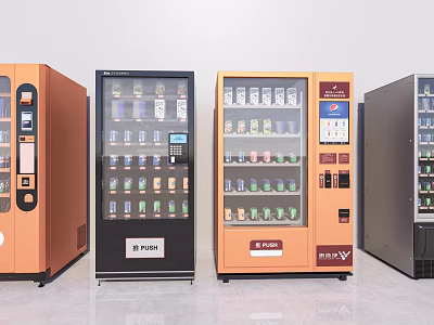 Modern Public Vending Machines Stocked With Snacks And Beverages In Various Designs 3d model