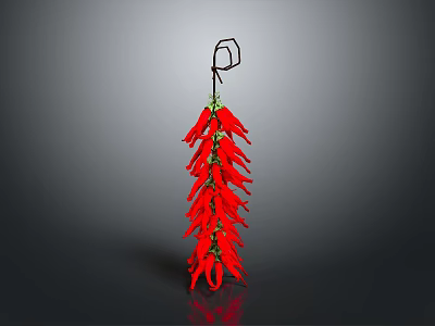 Vibrant Red Chili Peppers Hanging Bunch For Kitchen Decoration And Cooking 3d model