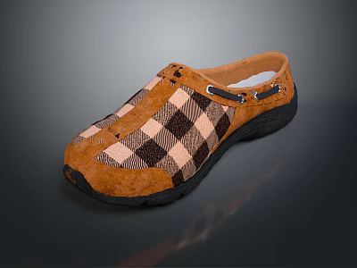 Brown And Black Plaid Pattern Slippers With Comfortable Sole Design 3d model