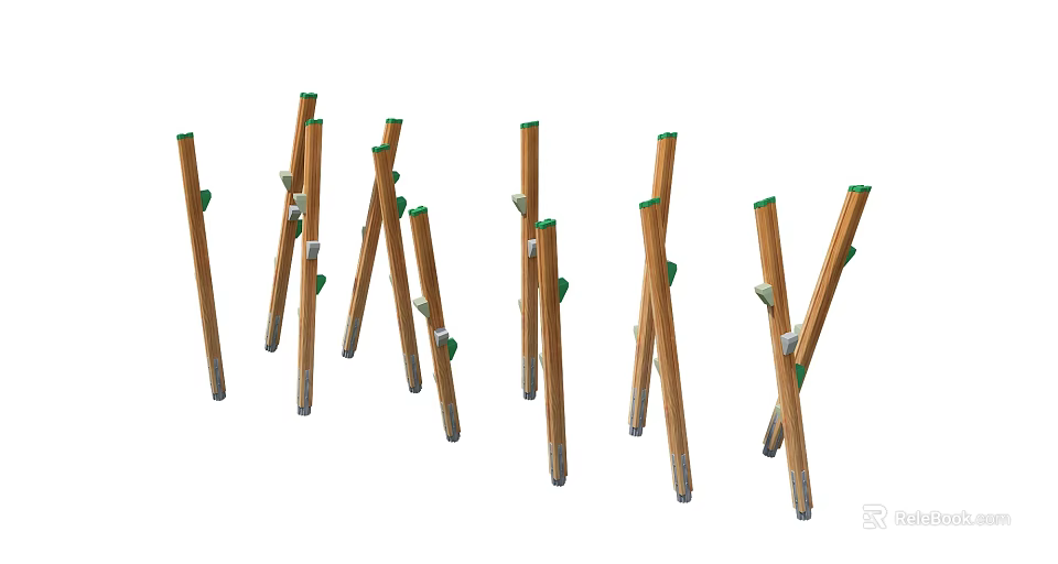 Kindergarten Outdoor Playground Wooden Poles With Green Tops For Children Activities 3d model 