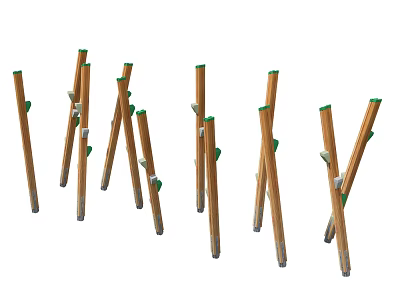 Kindergarten Outdoor Playground Wooden Poles With Green Tops For Children Activities 3d model