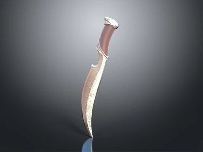 Handcrafted Decorative Knife With Textured Metal Blade And Brown Handle Design 3d model