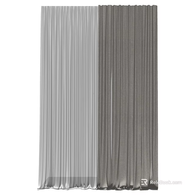 Gray Linen Curtains With Vertical Stripes For Modern Home Decoration 3d model 