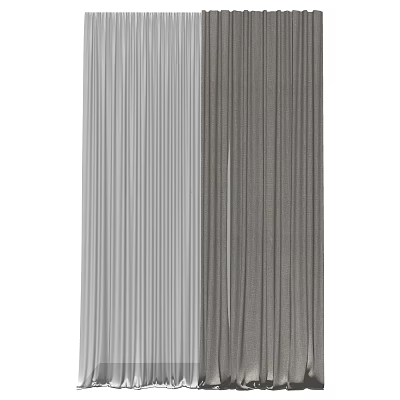 Gray Linen Curtains With Vertical Stripes For Modern Home Decoration 3d model