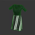 Modern Short Sleeved V Neck Top with Black and White Geometric Pattern Skirt Design