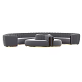 Modern Curved Sectional Sofa with Gray Velvet Upholstery and Gold Base Design
