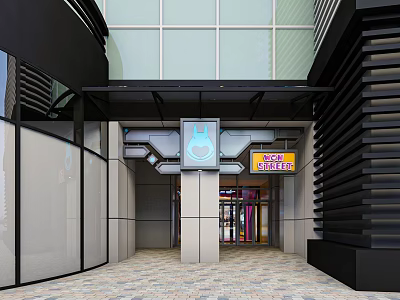 Modern Event Entrance With Black Canopy Glass Facade And Illuminated Sign 3d model