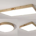 Modern Wooden Frame Ceiling Light With Rectangular And Round Shapes And White Illumination 3d model