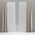 Light Gray And White Double Layer Curtains With Modern Simple Design 3d model