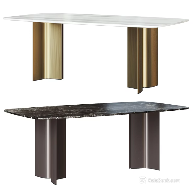 Modern Dining Table with Black Marble Tabletop and Dark Metal Legs Design 3d model