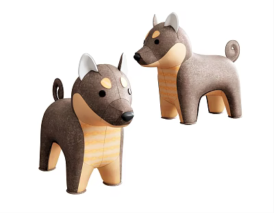 Cute Brown And Beige Dog Shaped Stuffed Plush Toys With Soft Texture And Stripes 3d model