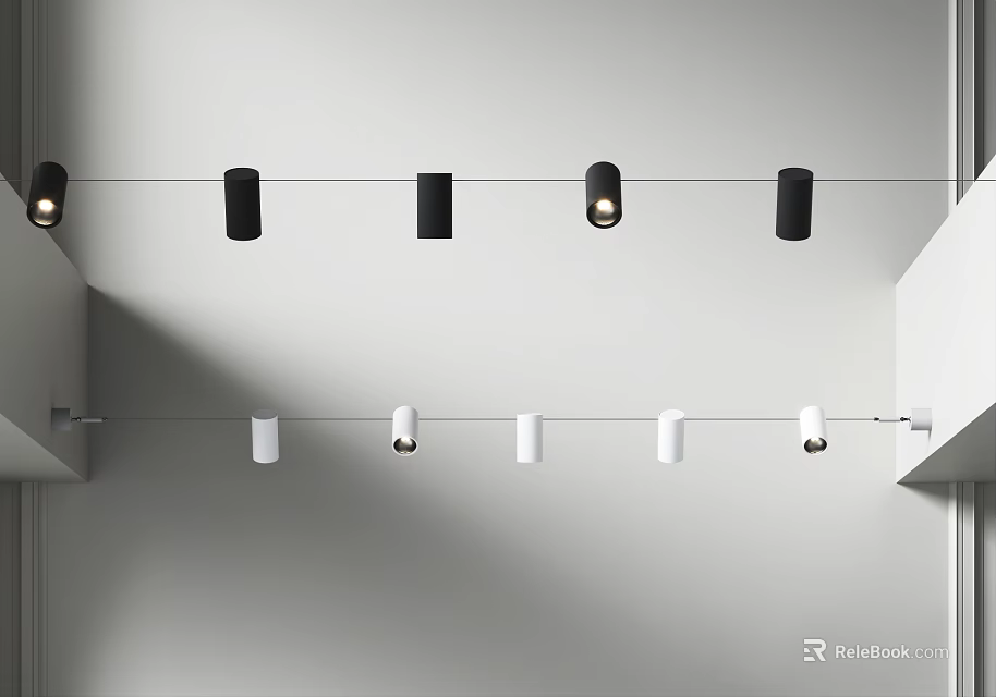 Modern Indoor Ceiling Lighting Design With Black And White Downlights And Spotlights Arrangement 3d model 