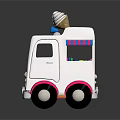 Ice Cream Truck With White And Pink Exterior Cone On Top And Headlights