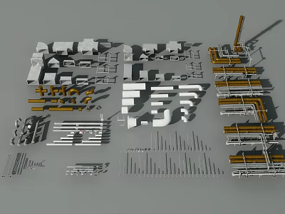 Industrial Equipment Mechanical Parts Metal Pipes And Heavy Duty Components 3d model