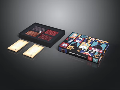 Board Game Set With Open Black Box Playing Board Colorful Cards And Packaging Box 3d model