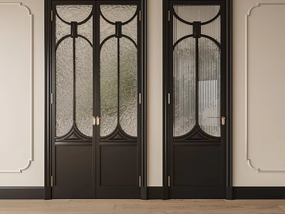 Black Decorative Glass Doors With White Wall And Wooden Floor Interior 3d model