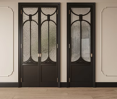 Black Decorative Glass Doors With White Wall And Wooden Floor Interior 3d model