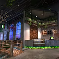 Hotpot Restaurant Interior Design Featuring Green Plants Tree Branch Decor And Stained Glass Windows