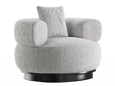 Gray Plush Single Sofa With Round Arms Pillow And Black Swivel Base 3d model
