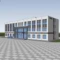 Modern Office Building Exterior Design With Glass Windows Landscaped Square And Greenery